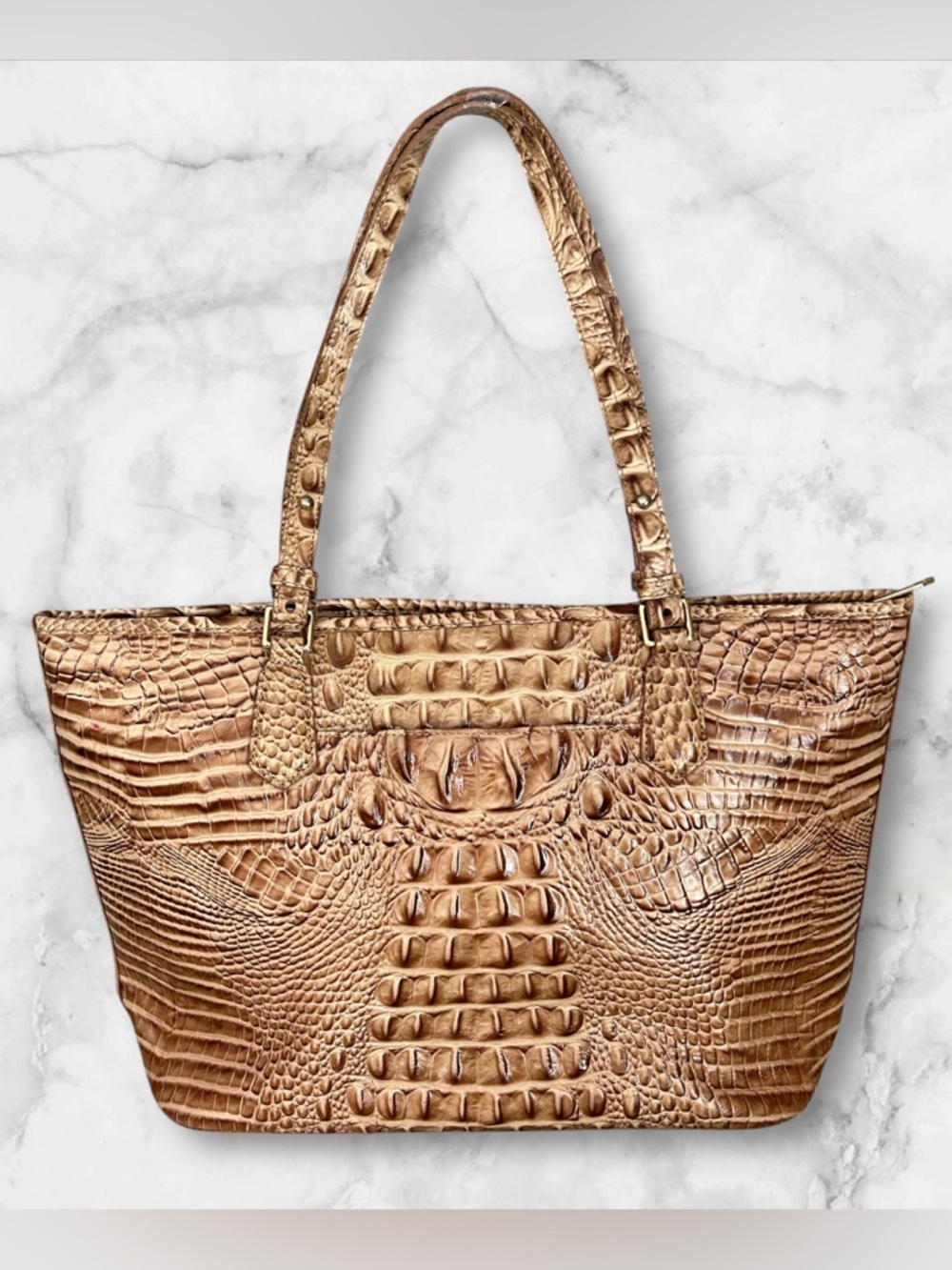 Brahmin Med. Asher Melbourne Croc Leather Tote Satchel Shoulder Bag Gold Brown - Picture 3 of 16